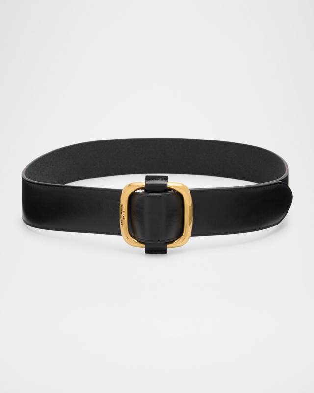 Smooth Leather Belt With Oval Buckle